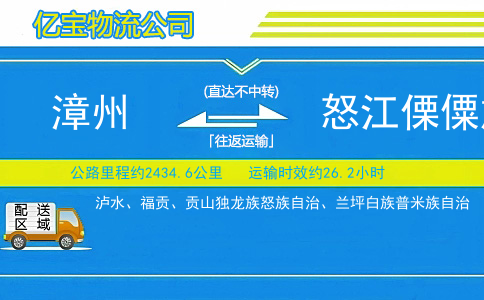 漳州到怒江傈僳族自治州物流公司